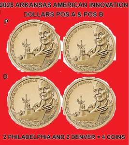 Monete 2025 P & D Pos A & B Arkansas American Innovation Dollar UNC - a portata di mano! - Foto 1 di 1
