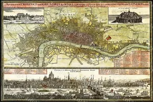 HUGE historic 1740 LONDON ENGLAND MAP OLD ANTIQUE STYLE FINE art print - Picture 1 of 1