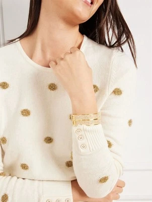 NWT $109 Talbots Sz XS Cream Gold Tinsel Polka Dot Wool Blend Sweater - Image 1 of 4