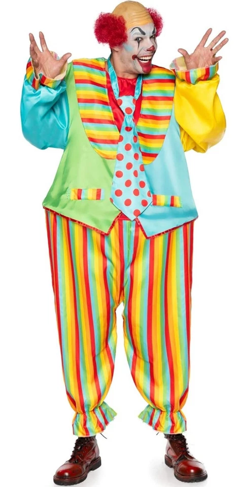 Disfraz de payaso de circo de 2 piezas con mono arco iris satinado para hombre Foto 1 de 4