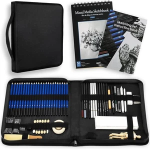80-teiliges Zeichenset mit 3-farbigem Skizzenbuch Kit Bag für Anfänger, Profis - Bild 1 von 7