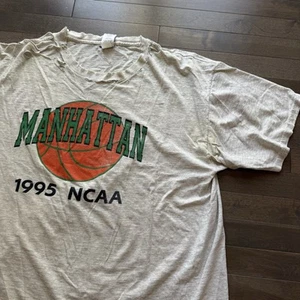 Vintage Adidas 1995 Manhattan NCAA Basketball Tshirt - Picture 1 of 9
