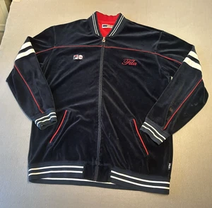 Fila Mens Velour Full Zip Track Jacket Blue White Size XXL Streetwear Vintage - Picture 1 of 8