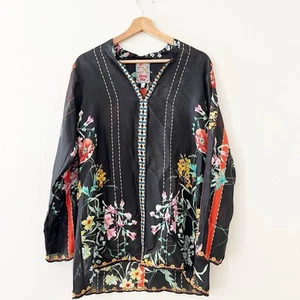 NEW Johnny Was Floral Embroidered Blouse 100% silk Black Size Small NWT - Picture 1 of 6