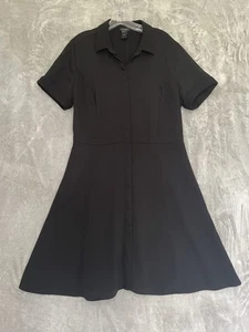 Ann Taylor Shirt Dress Women's 12 Black A-Line Knee Length Polyester Stretch - Picture 1 of 8