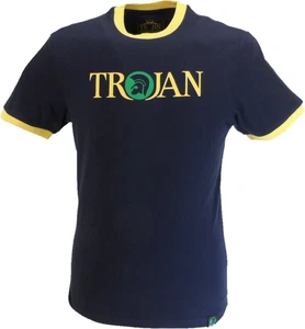 Trojan Mens Navy Blue Rasta Logo 100% Cotton Peach T-Shirt - Picture 1 of 2