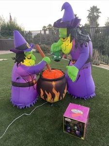 Calderone 2 Streghe Soffiato ad Aria 6' Gonfiabile Halloween Giardino Strega Gemma - Foto 1 di 10