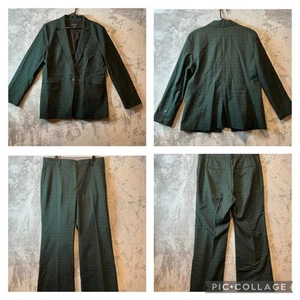 Ann Taylor One-Button Blazer & Wide Leg Trousers Plaid Green Size 16 New - Picture 1 of 12