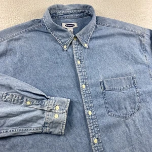 Vintage Old Navy Denim Button Down Shirt Men XL Blue Long Sleeve Pocket Y2K - Picture 1 of 8