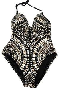 Kenneth Cole Desert Romance Plunging Neck Bathing Suit Halter Size M - Picture 1 of 17