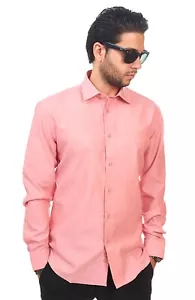 Camicia elegante uomo nuova tinta unita corallo sartoriale slim fit cotone antirughe AZAR MAN - Foto 1 di 3