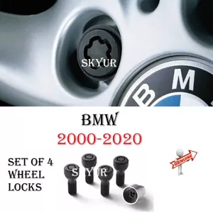 Wheel Security Locking Bolts Set Black With Spinning Ring Cap For BMW Genuine - Picture 1 of 6