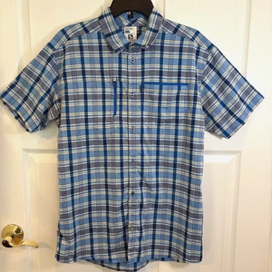 Salomon Men's Large Short Sleeve Plaid Button-Up Shirt Outdoor Hiking Travel - Picture 1 of 12