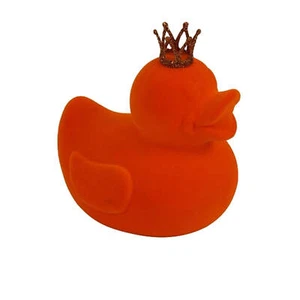 Anatra grande floccata arancione con corona glitterata. Elegante decorazione in plastica. - Foto 1 di 3