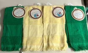 New Lot 2 Yellow 2 Green Fingertip Towels Cross Stitch Border Charles Craft - Picture 1 of 1
