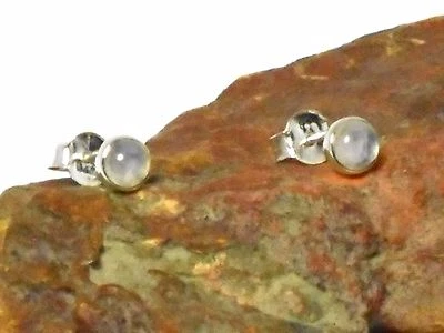 Round MOONSTONE Sterling  Silver 925 Gemstone Stud  Earrings - 4 mm - Image 1 of 4
