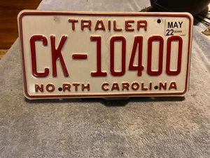 North Carolina NC May 2022 Trailer License Plate CK 10400 - Picture 1 of 1