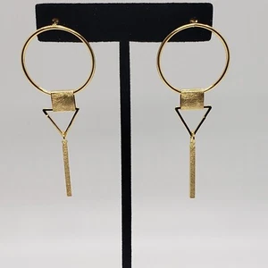 NEW Gold Dipped Brass Geometric Dangle Fashion Post Earrings - Picture 1 of 4