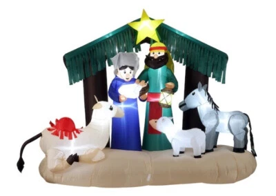 6.5' Christmas Inflatable Nativity ~ Mary Joseph Jesus Camel Sheep Donkey Manger - Image 1 of 3