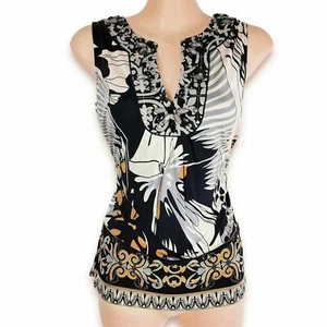HALE BOB Designer Beaded Printed 100% Silk Top Women Sleeveless Slim Fit Blouse - Picture 1 of 12