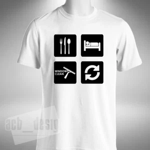 Eat Sleep Window Clean Repeat Mens T-shirt Funny Ladder work wear chamois bucket - Picture 1 of 4