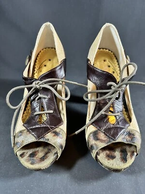 Naughty Monkey Womens Shoes 6 Wild Pumps Beige Fabric High Heels Peep Toe - Image 1 of 4