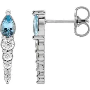 Natural Aquamarine & 1/4 CTW Diamond Bar Earrings In Platinum - Picture 1 of 2
