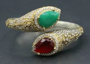Brazalete de puño otomano turco de plata esterlina 925K y cuentas de circón, - Imagen 1 de 8