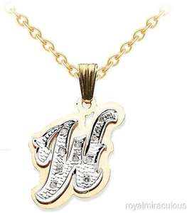 0.10 CTW Diamond Double Shadow Any Initial Pendant Necklace Yellow Gold Plated. - Picture 1 of 2