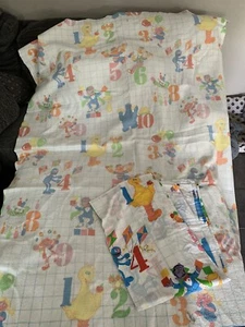 Vintage 80's Sesame Street Twin Counting Blanket & Top Sheet 62"X 86"  - Picture 1 of 3