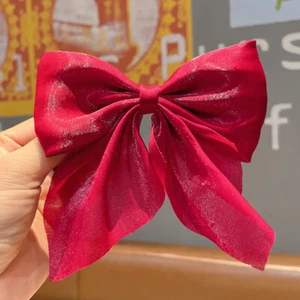 Big Bow Hairpin Pearlescent Satin Ribbon Hair Clip Women Sweet Duckbill Clips ☊ - Picture 1 of 20