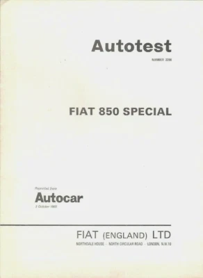 Automóvil Fiat 850 Special Road Test 1968-69 mercado del Reino Unido folleto desplegable ventas Foto 1 de 2