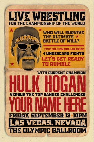 YOUR NAME on a Vintage style HULK HOGAN Wrestling poster - personalized Cover
