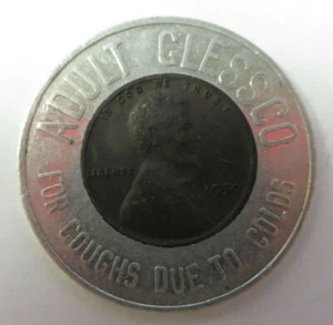 Vintage 1950 Good Luck Wheat Penny Encased Advertising Adult GLESSCO Cough Syrup - Picture 1 of 10