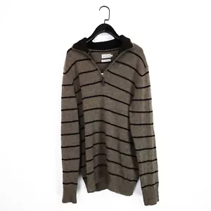 Howick Brown Striped Collared 1/4 Zip 100% Wool Fine Knit Jumper - Size L - Picture 1 of 23