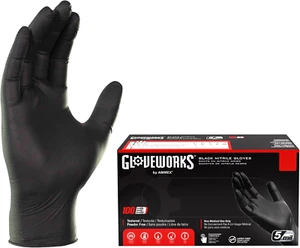Black Disposable Nitrile Industrial Gloves, 5 Mil, Latex & Powder-Free, Food-Saf - Picture 1 of 12