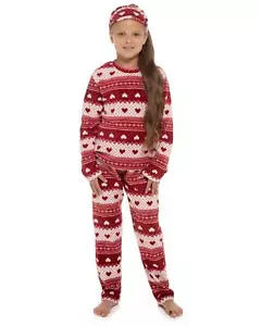 Fairisle Pyjamas Kids Red PJS jAMMIES Sleepwear 7-13 Years - Picture 1 of 3