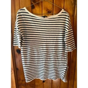 Banana Republic Leinen Baumwolle T-Shirt Damen Größe S gestreift grau blau U-Boot-Ausschnitt - Bild 1 von 4