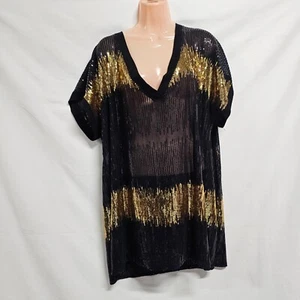 International Concepts Women Top Blouse Shirt Size 2X Black Sheer Neck Sequin - Picture 1 of 11