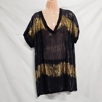 International Concepts женщин Топ блузка рубашка размер 2 X черный чистый воротник блестки - Изображение 1 из 4