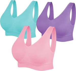 Womens Sports Bras, Yoga Comfort Seamless Stretchy Sports Bra for Women 3 Pack - Picture 1 of 12