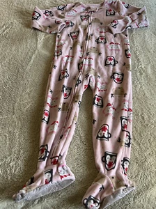 Just One You Girls Pink Penguins Reindeer Snowman Fleece Long Sleeve Pajamas 4T - Picture 1 of 9