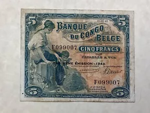 ~ BELGIAN CONGO 5 Francs 1943, P-13Aa - Troisieme Emission - Picture 1 of 2