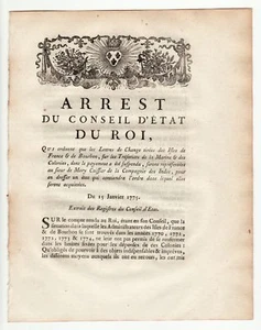 1775 French Royal act Isles Bourbon, Marine, Colonies, Co. des Indes Wroth 1834 - Imagen 1 de 5