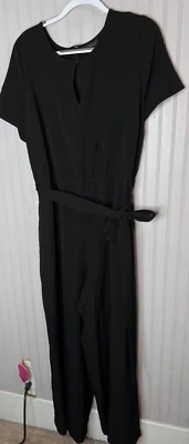 Macacão Lane Bryant Feminino Perna Larga 22 Preto Buraco na Fechadura Bolso Decote V Atemporal NOVO - Imagem 1 de 4