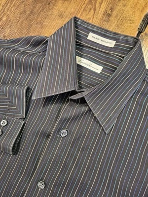 Camisa de vestir Kenneth Cole New York sin hierro 15,5-2/3 a rayas negras para hombre Foto 1 de 4
