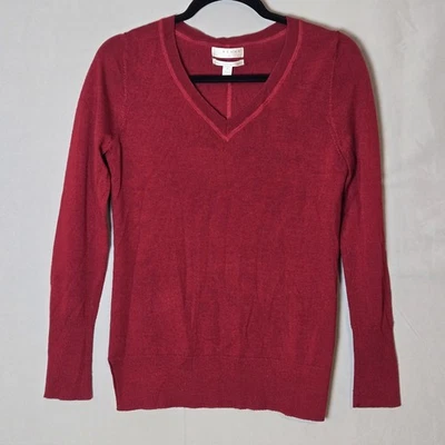 Kenar Sweaters Sz M Red Extra Fine Merino Wool V Neck Sweater Christmas Holiday - Image 1 of 4