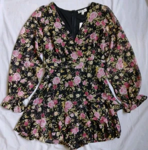 Allison + Kelly Black Floral Cottagecore Dainty Feminine Romper Women's Size M - Picture 1 of 9