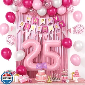 Deko zum 25. Geburtstag für Frauen, rosa Happy Birthday Party Deko Wi - Bild 1 von 5