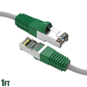 1FT Cat5E RJ45 Ethernet LAN Network FTP Shield Crossover Cable Copper Green Boot - Picture 1 of 5